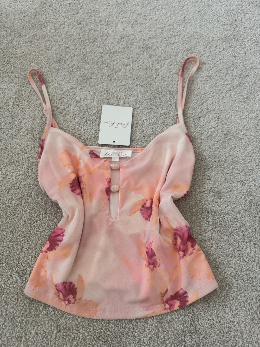 Pink Rose Rose & Magenta Floral Satin Tank Top NWT size L but fits Medium well